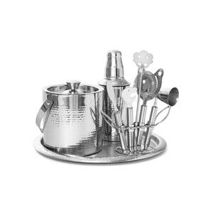 Godinger Hammered Stainless Steel 9‑Piece Barware Set – Sleek Home Bar Gift Set